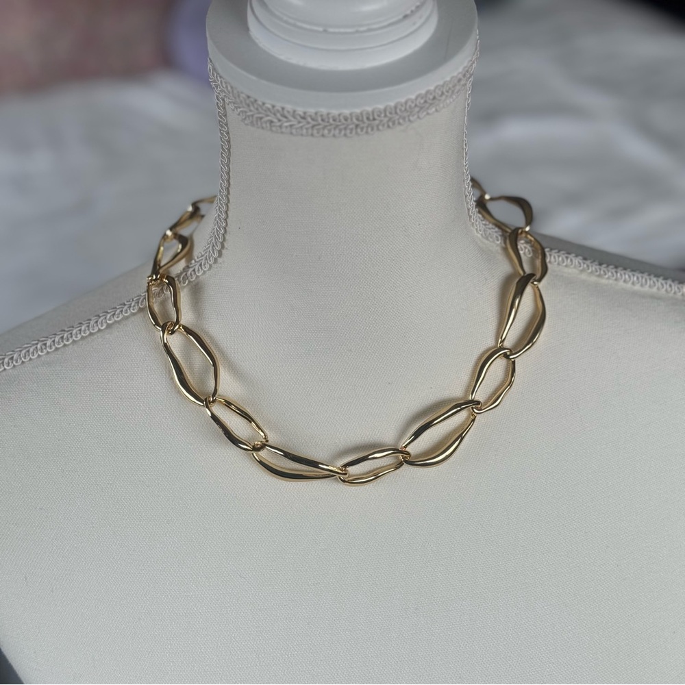 NIB 18k Gold-Plated Statement Chunky Chain Link Necklace Choker 20-23” - Picture 6 of 9
